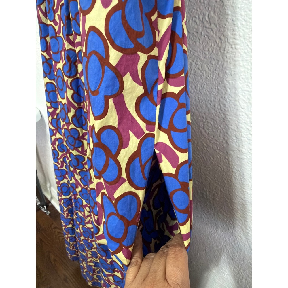 ODEEH Womens Floral Cotton Maxi Dress Blue Purple Yellow Square Neck Pockets 40 - Picture 9 of 14